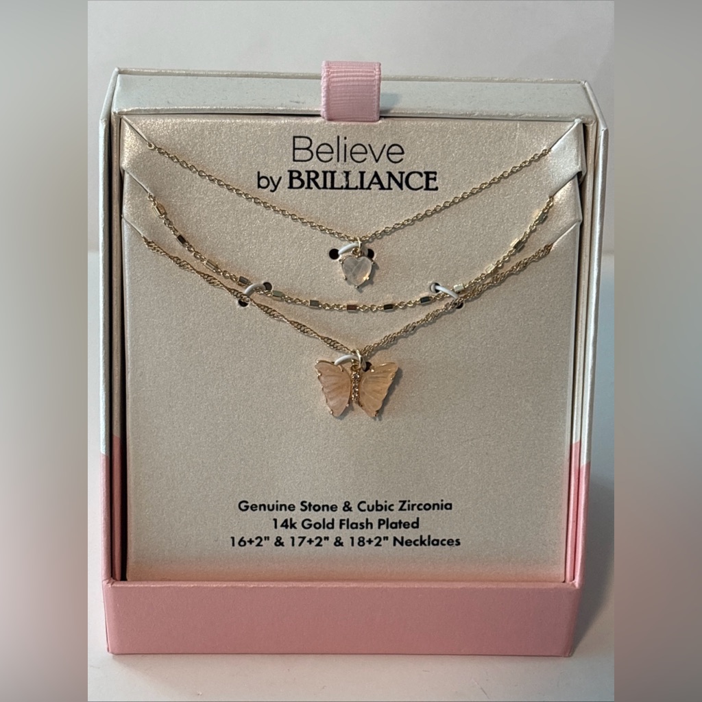 Brilliance Women's Cubic Zirconia Gold Plated Necklaces W Butterfly Charm New